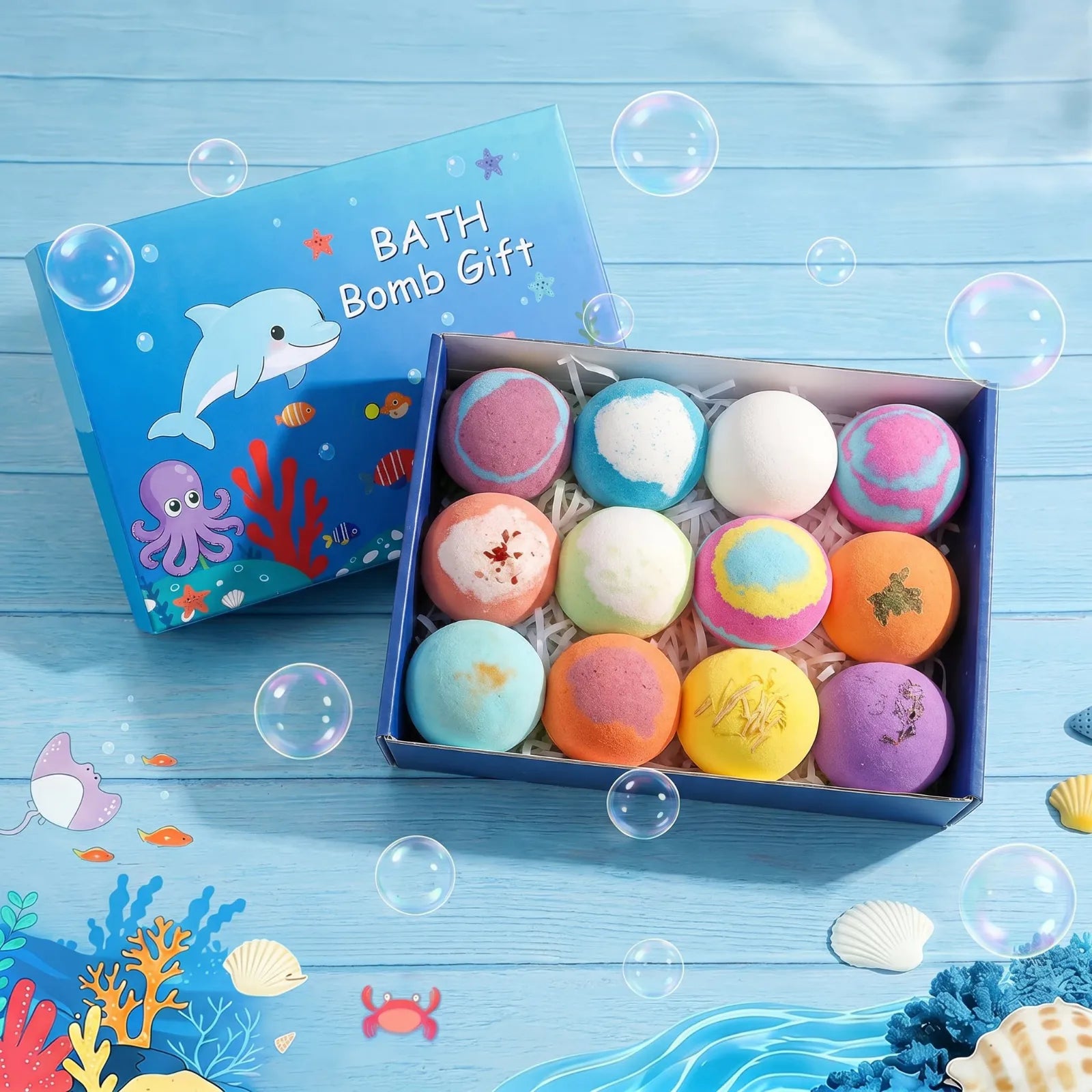 6-12PCS Bath Bombs Surprise Toy Inside Bath Bombs Natural Mega Bubbles Ocean Theme Skin Friendly Set Birthday Gift Oasis Select