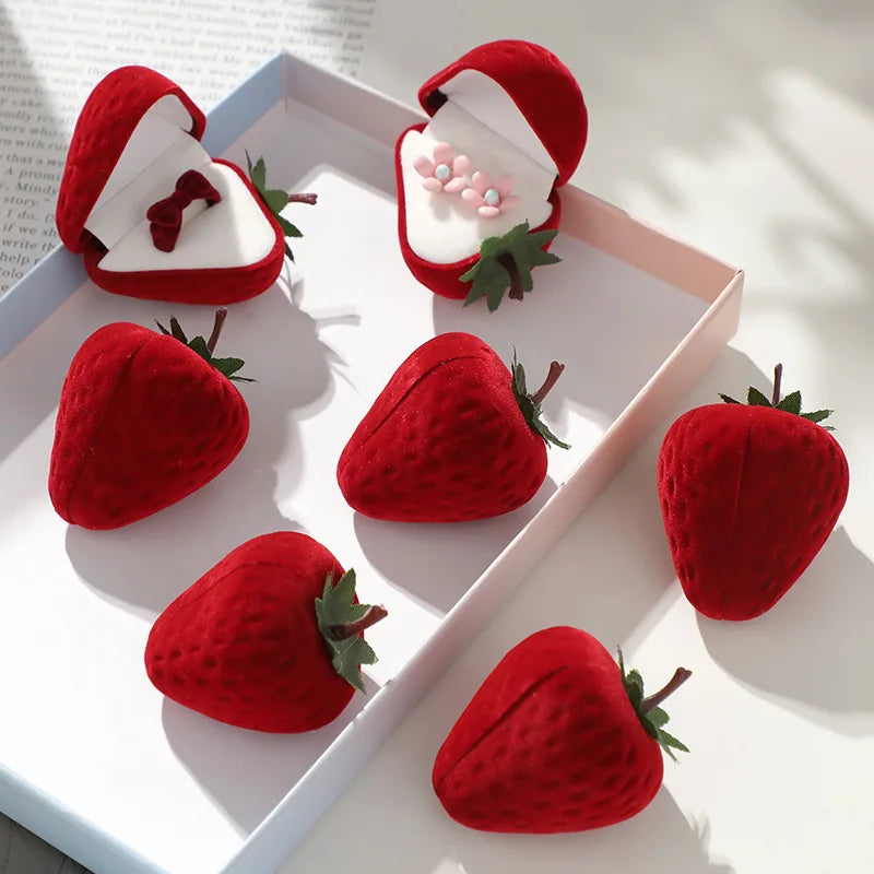 Strawberry Ring Box Children's Cute Jewelry Box Flocking Storage Box Jewelry Organizer Oasis Select