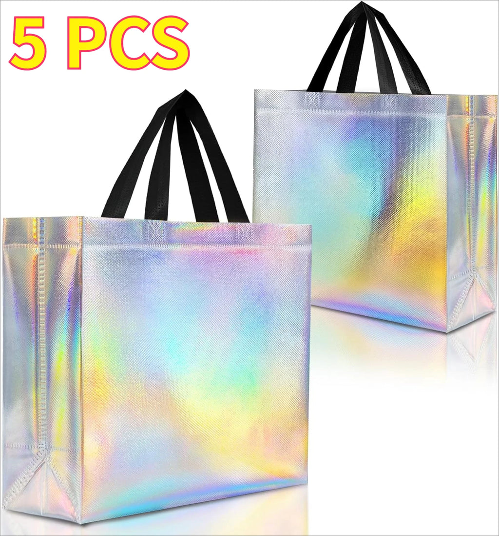 5/10/15 PCS Iridescent Gift Bags with Handles Glossy Shimmer Reusable Tote Stand Up Base for Wedding Birthday Party Favors Oasis Select 5pcs 32x27x10cm