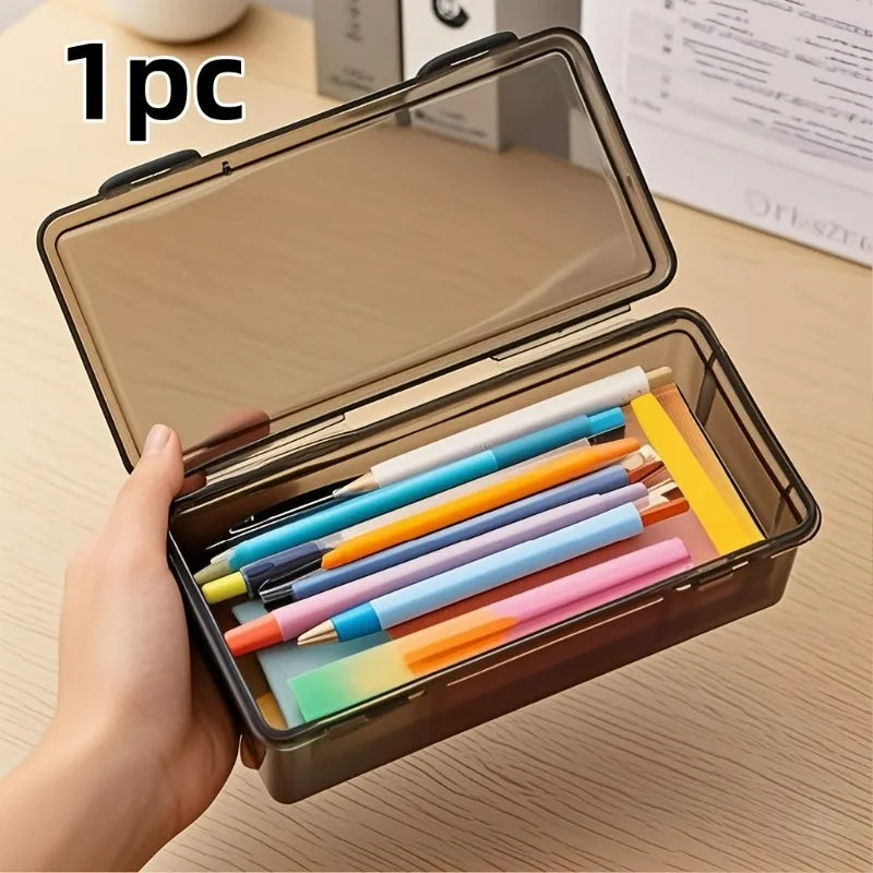 Black Transparent Plastic Storage Box with Lid for Pens, Pencils, Markers, School Supplies & Office Organization, Desk Organizer Oasis Select 1pc