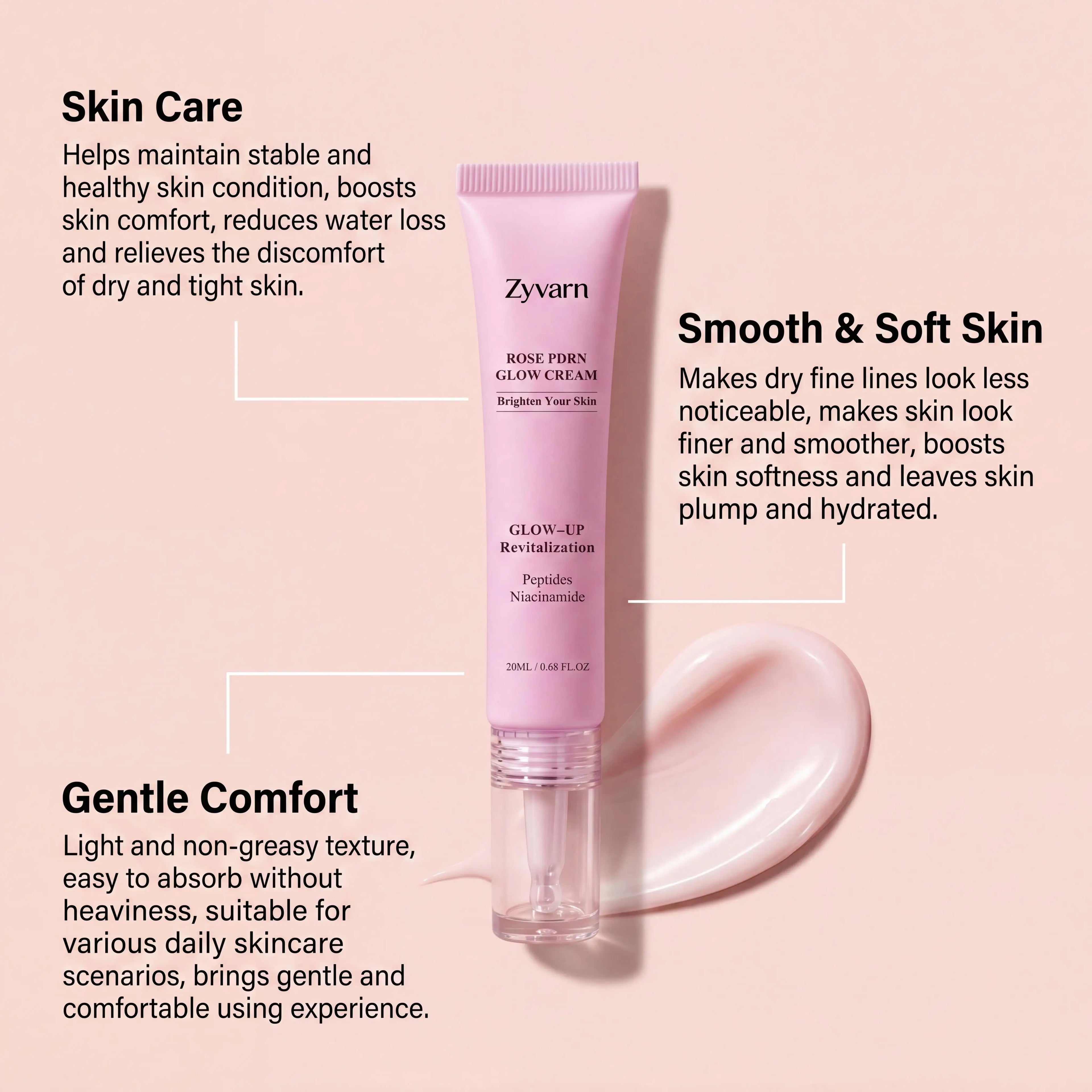 ZYVARN Rose PDRN Glow Boost Cream | Niacinamide & Peptides Facial Moisturizer Cream Oasis Select