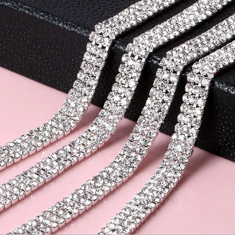 Crystal Rhinestone Chain Trim 1 Yard – 1, 2 & 3 Row Silver