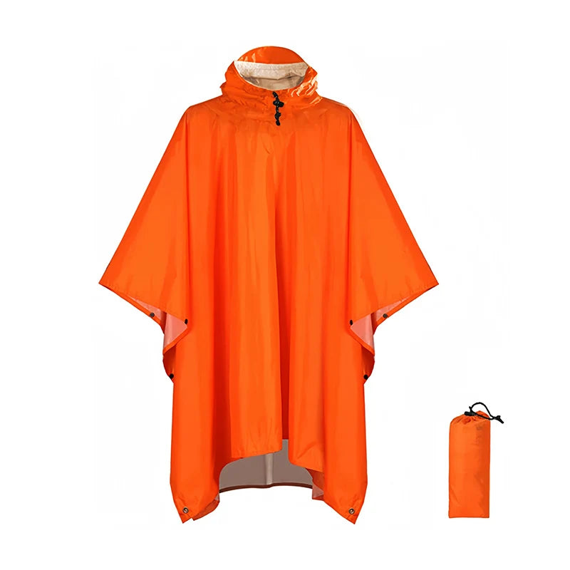 Outdoor Multifunctional Three In One Block Rain Hiking and Walking Raincoat Hooded sleeve Riding Camping Travel Rainwear Tent Oasis Select orange