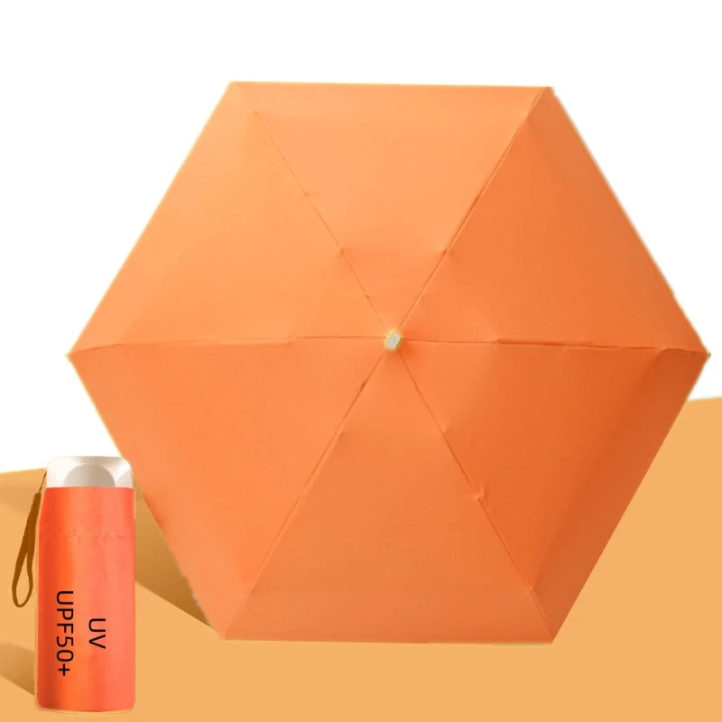 UPF50+ Umbrella Mini Pocket Sun Shade Umbrella Portable Vinyl Folding Rain Travel Umbrella UV Protection Parasol Capsule Oasis Select Orange 6K Aluminum