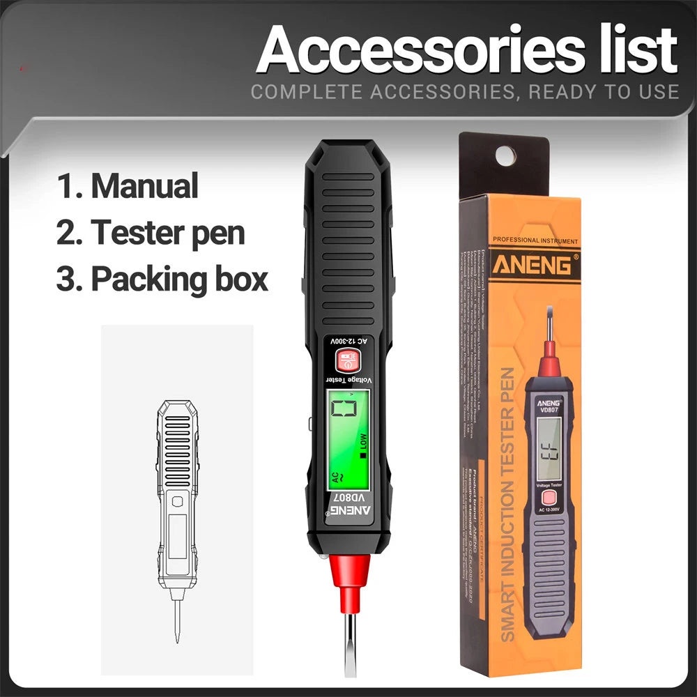 Non-contact Voltage Detector Pen AC 12-300V Smart High Precision Voltage Tester Pen Digital Display Circuit Break Finder Oasis Select Black