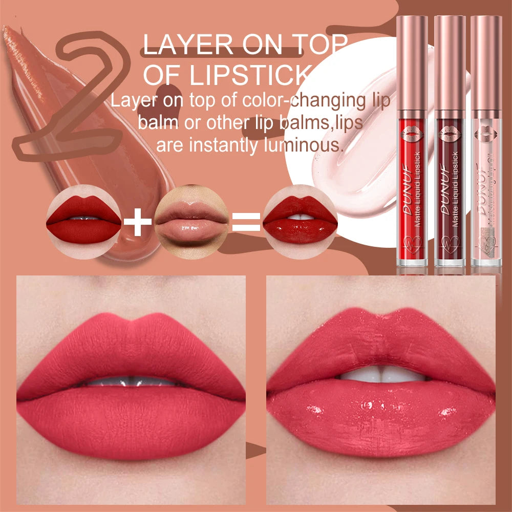 DUNUF Lip Gloss And Lip Oil Set 2-Piece Long-Lasting Waterproof Matte Moisturizing Non-Fading Lipstick Collection Oasis Select