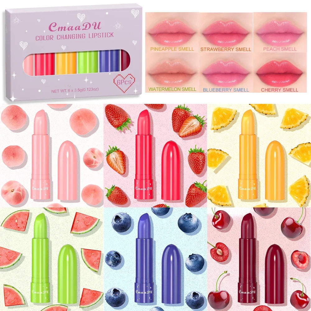 CmaaDu 6-Color Long-Lasting Moisturize Lip Gloss Waterproof Liquid Lipstick Set - Fruity，Color Changes As the Temperature Rises Oasis Select