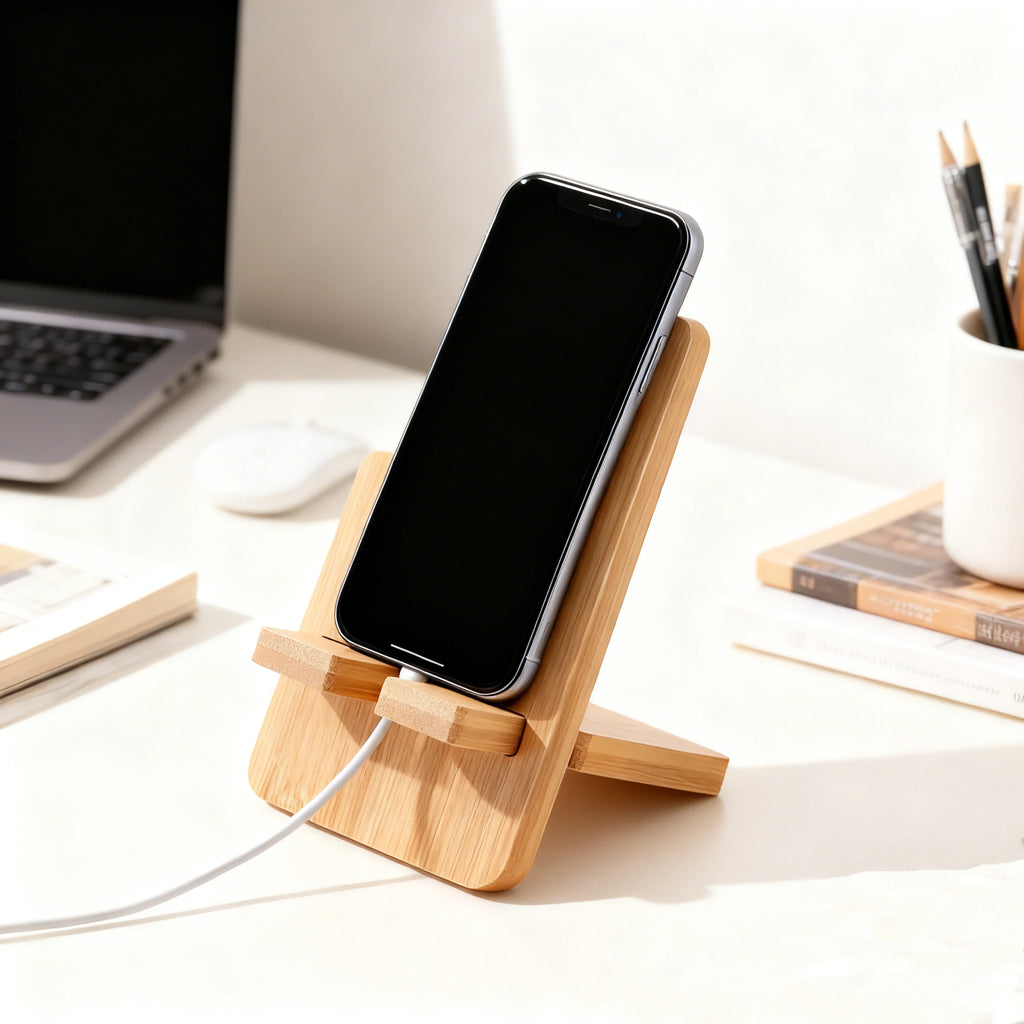 Desktop Lazy Stand Charging Dock for Phones & Tablets, Creative Christmas Gift, Perfect for Short Video Viewing, Bamboo-Wood Oasis Select