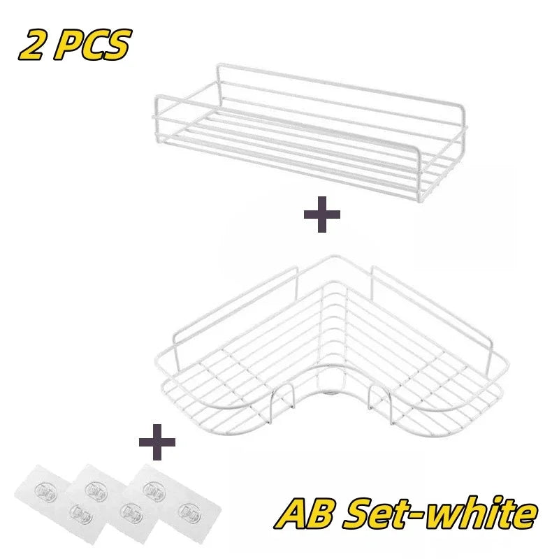 1/2PCS Bathroom Metal Shelf No-Drill Metal Corner Shelf Shower Storage Shelf Bracket Bathroom Accessory Organizer Shampoo Shelf Oasis Select AB Set-white