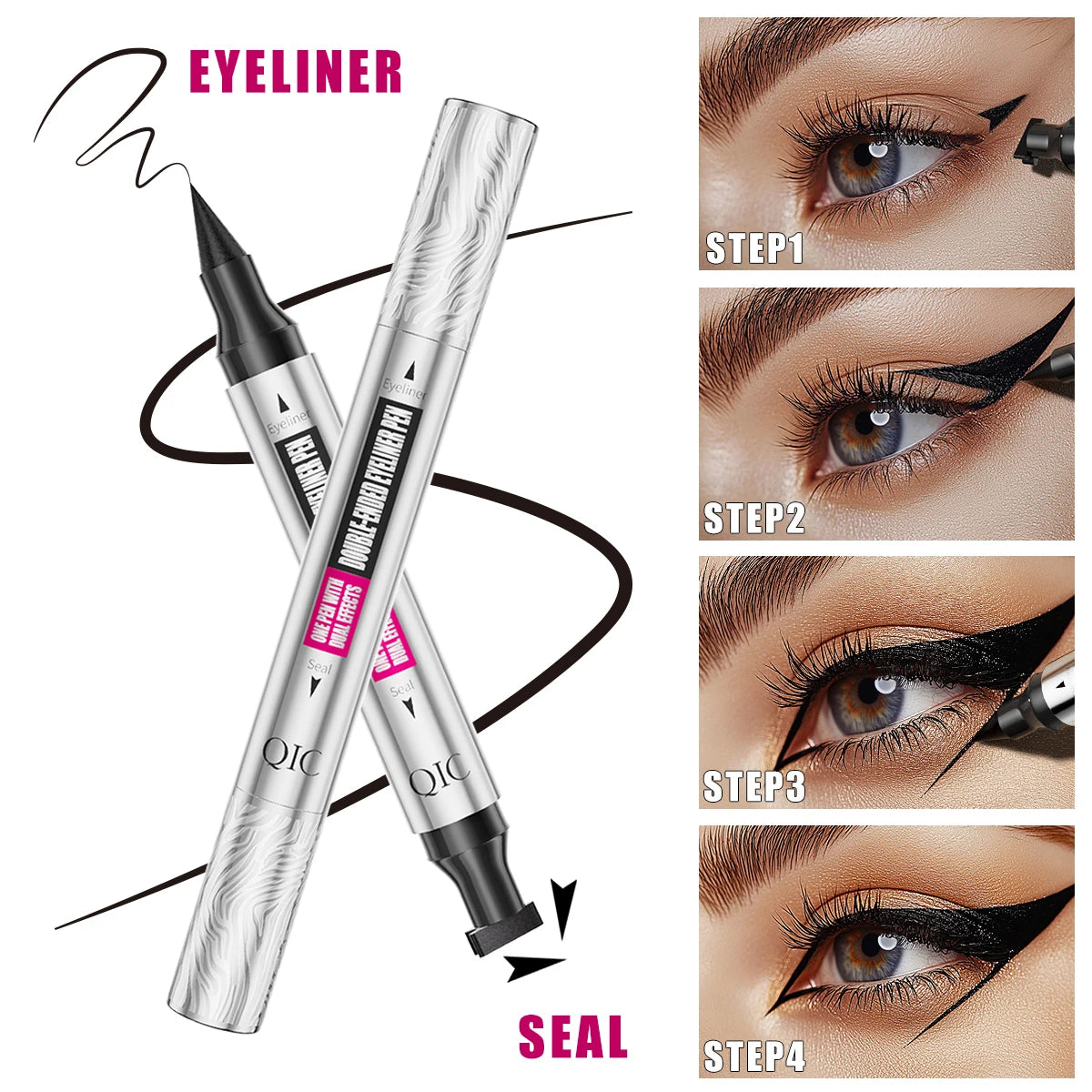 QIC 2-in-1 Eyeliner Stamp Pen – Waterproof & Quick Dry