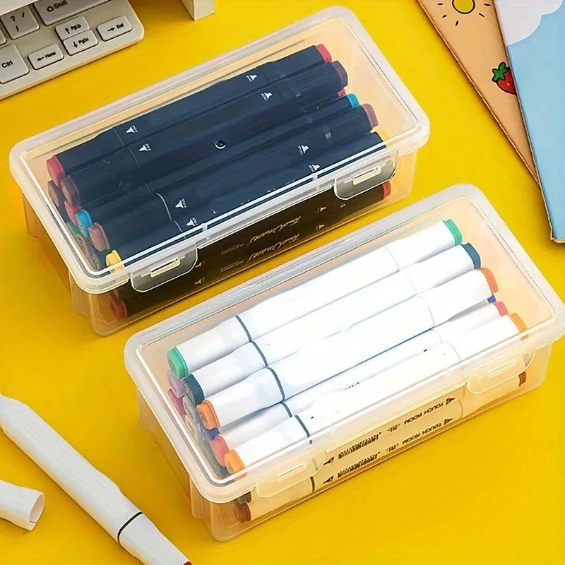 2pcs Set Large Capacity Transparent Storage Box, Portable Tension Organizer for Small Tools - Pencil Oil Pastels Crayons Case Oasis Select