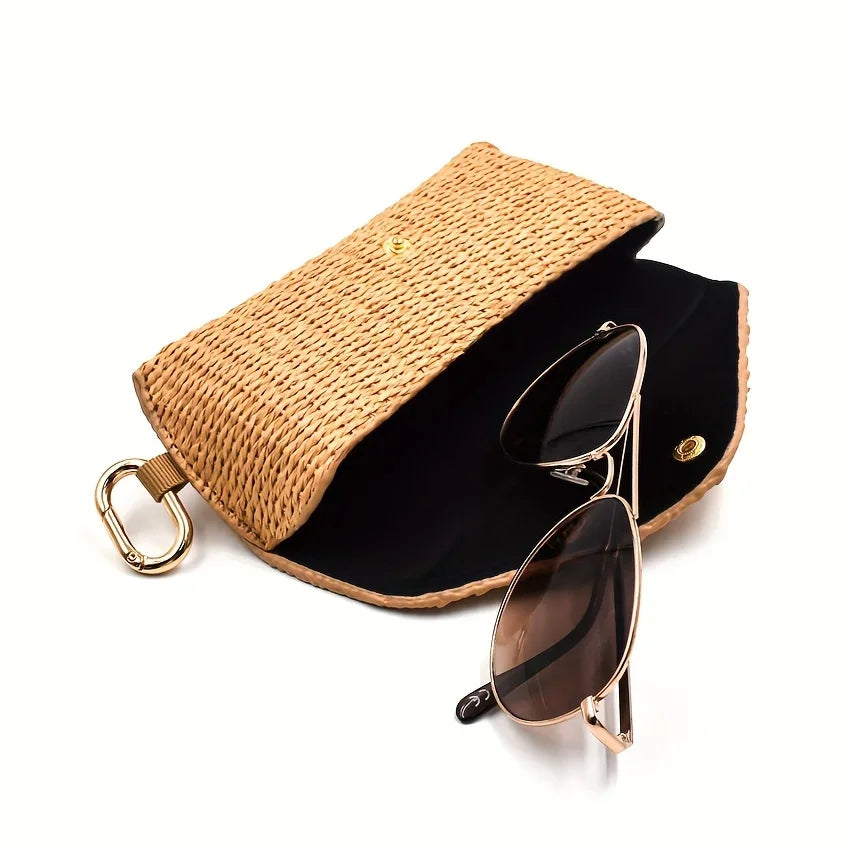 Woven Straw Eyeglass Case with Hook - Durable PP Material, Soft Protective Fashion Glasses Pouch for Women's Fashion Accessory Oasis Select