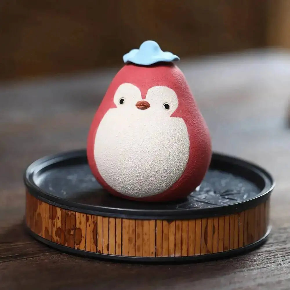 Yixing Zisha Tea Pet Penguin Eggplant Ornament Handmade Powder Clay Sculpture Little Chicken Cover Tray Tea Set Tea Play Tea Oasis Select Eggplant Penguin red