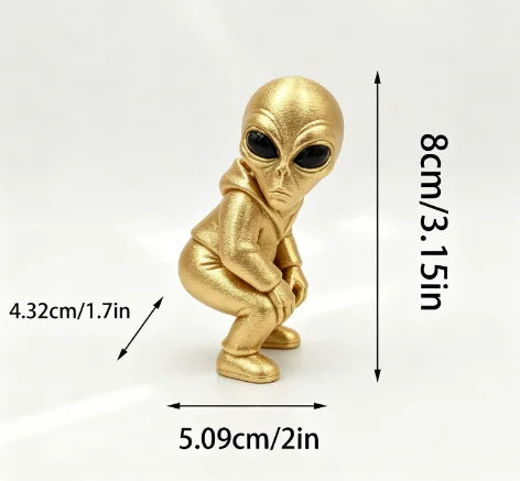 Squatting Hooded Alien Figurine 3D Printed Mini ET Desk Decor Statue Cool Intergalactic Space Ornament for Gaming Office Desktop Oasis Select Electric buttocks 3