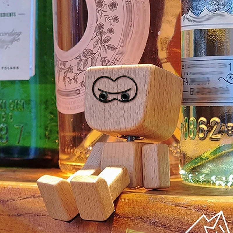Shaking Wooden Man Figurine, Charming Little Wooden Figure That Sways With 12PCS Magnetic Expressions Oasis Select