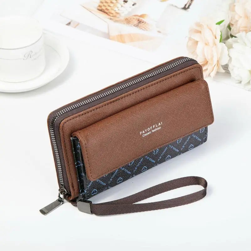 Men's PU Long Wallet Zipper Clutch – Card Slots & Phone Bag