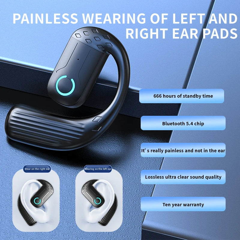 Wireless Bluetooth 5.4 Earphone 180° Rotation Ear Hook HIFI Stereo With MIC HD Call Open Single Ear Headset For Game Music Sport Oasis Select