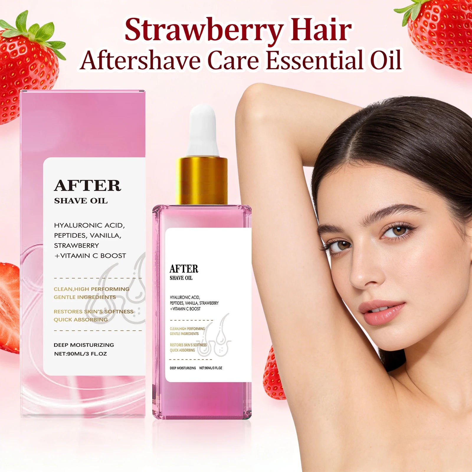 Strawberry Soft Serve After Shave Oil for Smooth Skin Deeply Hydrating Nourishing Reduce Redness Non-irritating After Shave Care Oasis Select