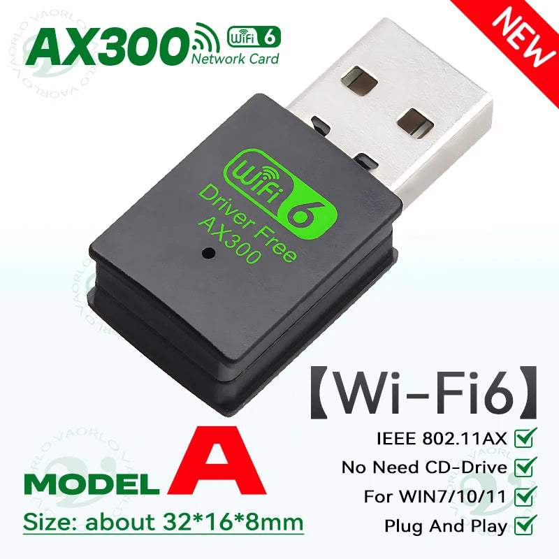 Mini USB WiFi Wireless Adapter WIFI6 AX300 802.11AX Network Card 2.4GHz Dongle Receiver 286M For PC/Laptop Win7/10/11 Drive Free Oasis Select New Model A