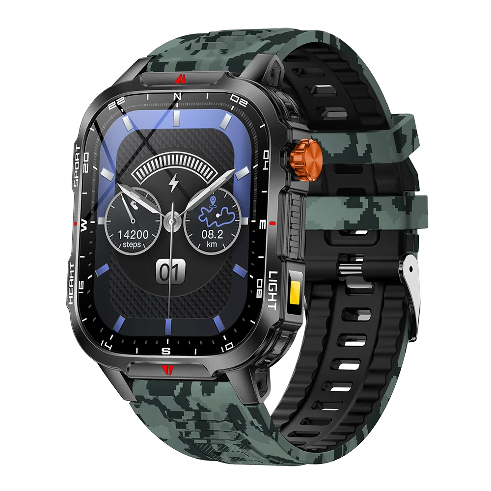 1100mAh Battery Outdoors LED Flashlight Smart Watch Men Compass BT Call Smartwatch Women Message Push Waterproof Health Monitor Oasis Select BKMCGNS