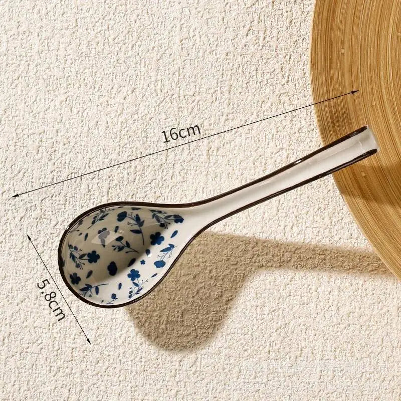 Japanese Blue And White Ceramic Spoon Extended Length For Soup And Noodle Serving Kitchen Tablewear Oasis Select 28
