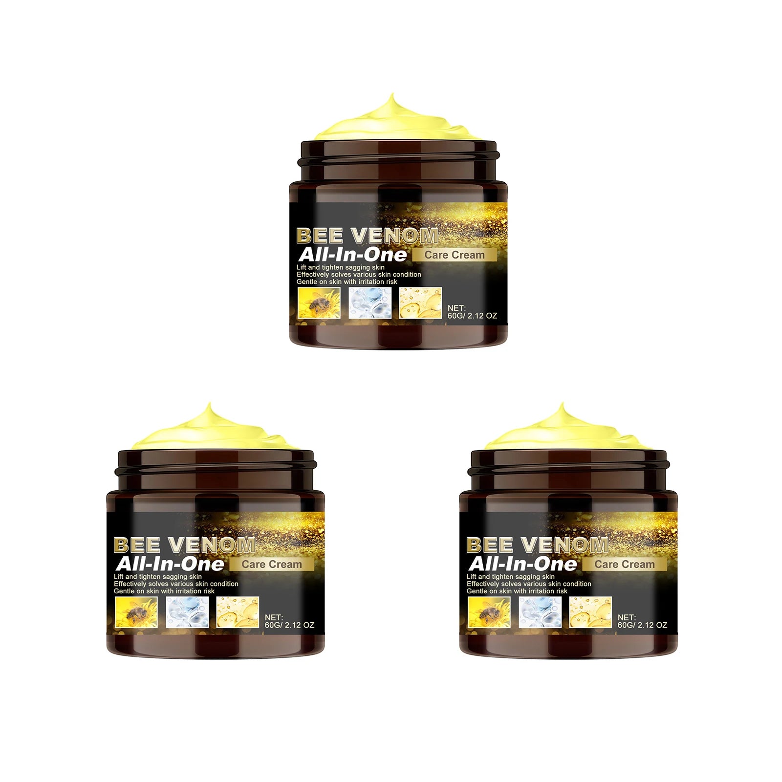 Bee Venom Care Cream Multi Effect All-in-One Lifting Tightening Cream Improve Sagging Skin Rejuvenation Repairing Skin Care 60g Oasis Select 3pcs