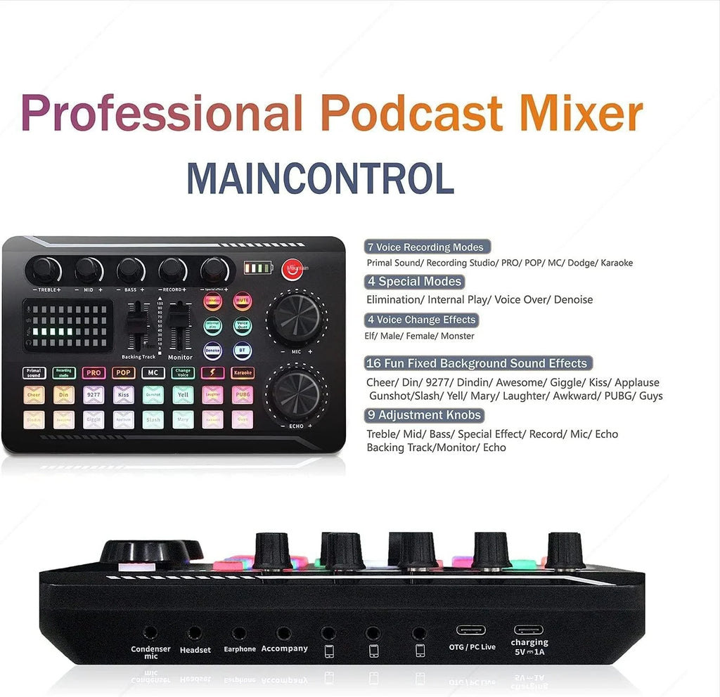 AyeBeau F988 Condenser Mic & Bluetooth Sound Mixer Card