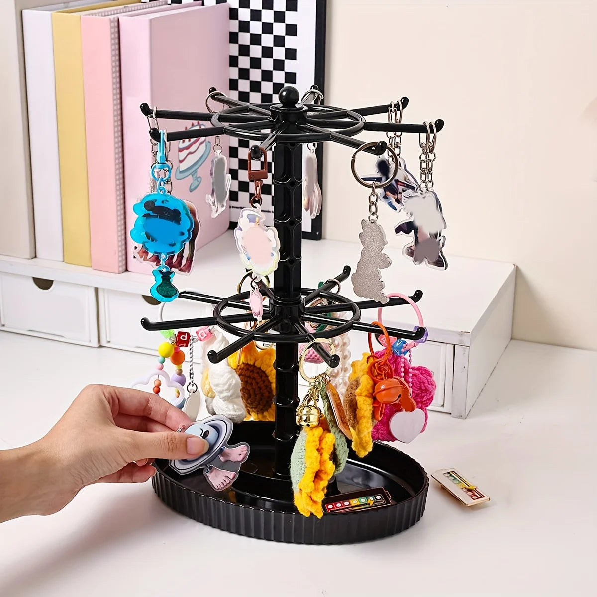 1pc multi-layer adjustablerotatable keychain storage rack jewelry bracelet desktop jewelry accessories display rack holiday gift Oasis Select