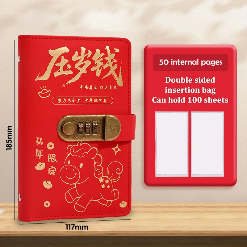 With Password Lock 100 Envelopes Money Saving Challenge Lucky Money PU Savings Binder Reusable Portable Money Collection Book Oasis Select