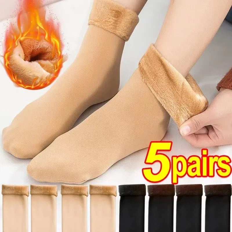 1-10Pairs Women Winter Warm Thicken Short Thermal Cashmere Wool Socks Nylon Snow Velvet Boots Home Floor Calcetines Mujer Sock Oasis Select
