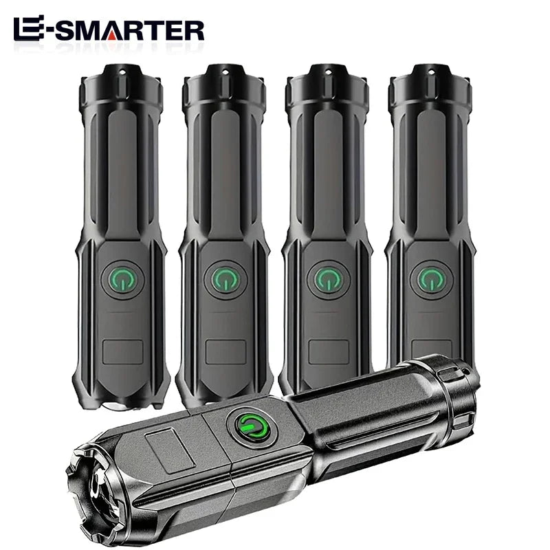 Rechargeable Telescopic Zoom Tactical Flashlight LED Torch with 4 Lighting Modes Long-Range Waterproof for Camping And Fishing Oasis Select