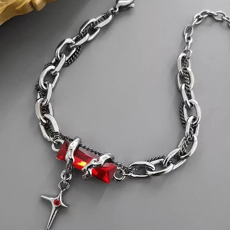 Retro Black Zircon Star Bracelet For Women Men Gifts Trend Metal Chain Unisex Goth Jewelry New Couple Accessories Oasis Select Red
