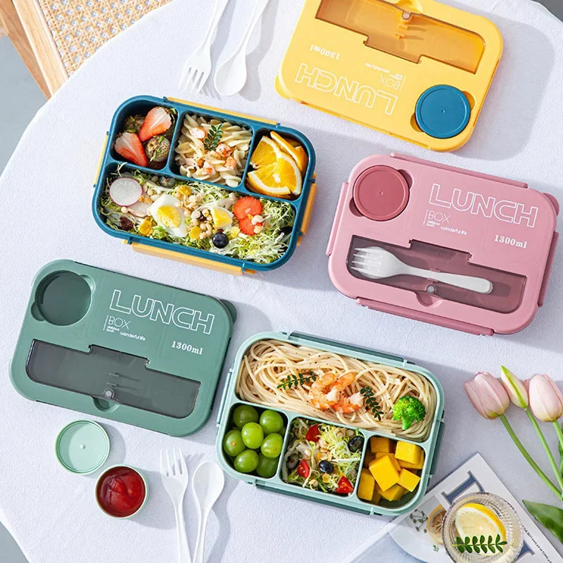 Student Lunch Box Double-layer Portable Compartment with Lids Leak-Proof Microwave Food Storage Carrying Handle Bento Boxes Oasis Select
