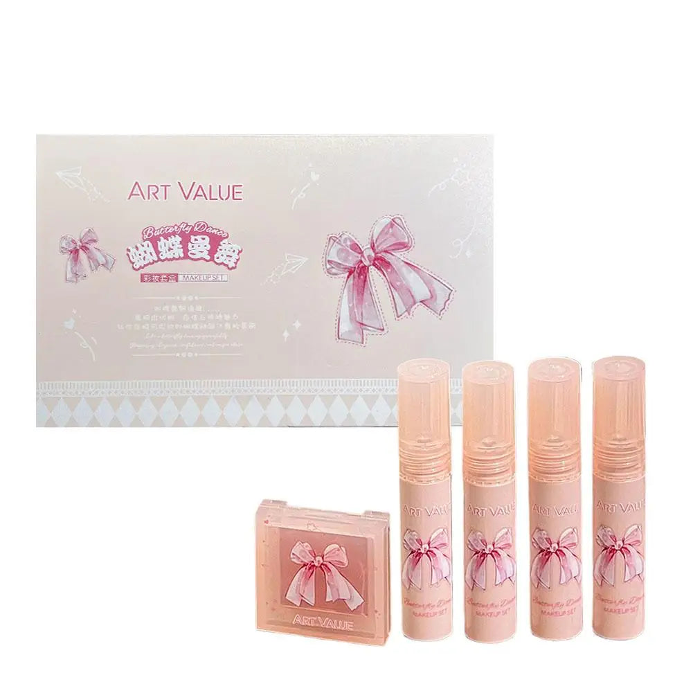 Lipstick & Blush Gift Box Set – 4 Lip Muds + Powder Blusher Makeup Gift Set Oasis Select pink