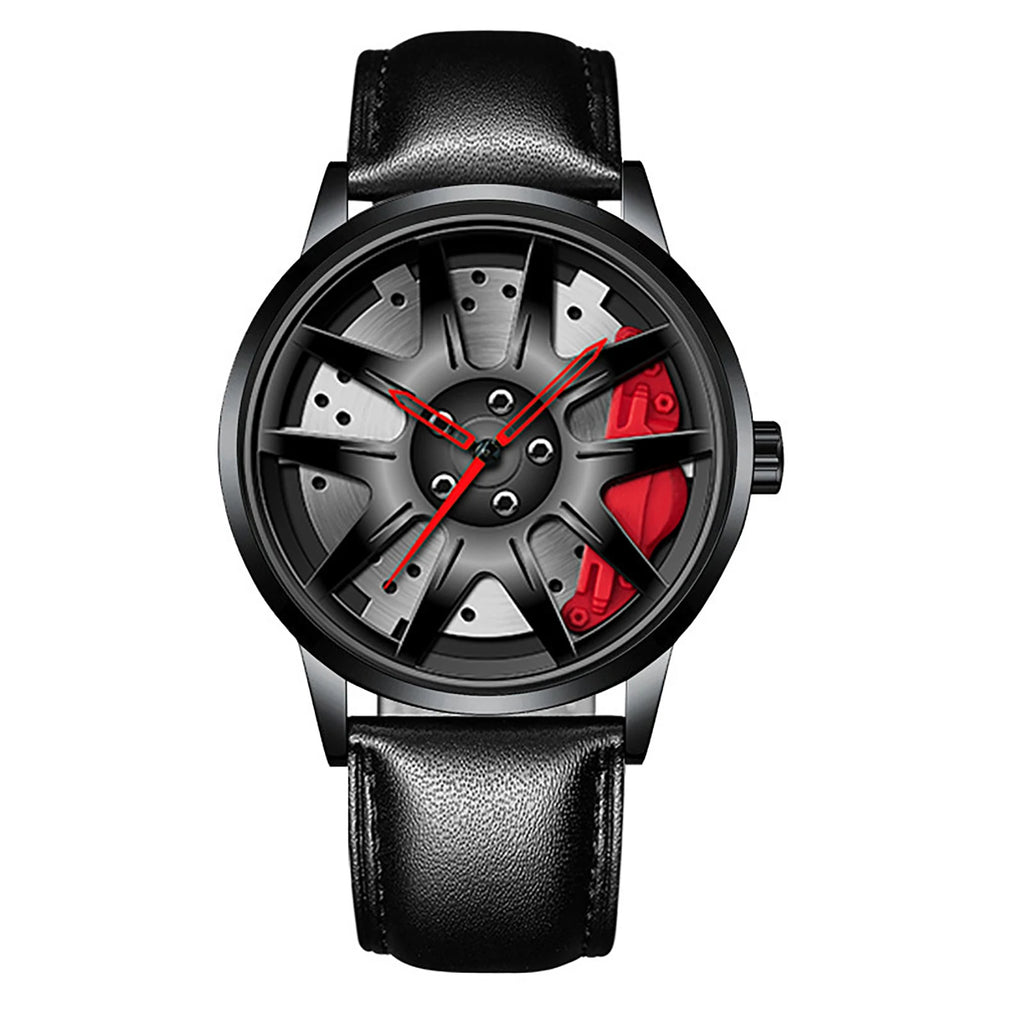 Men's Car Rim Quartz Watch – Leather Strap Round Dial