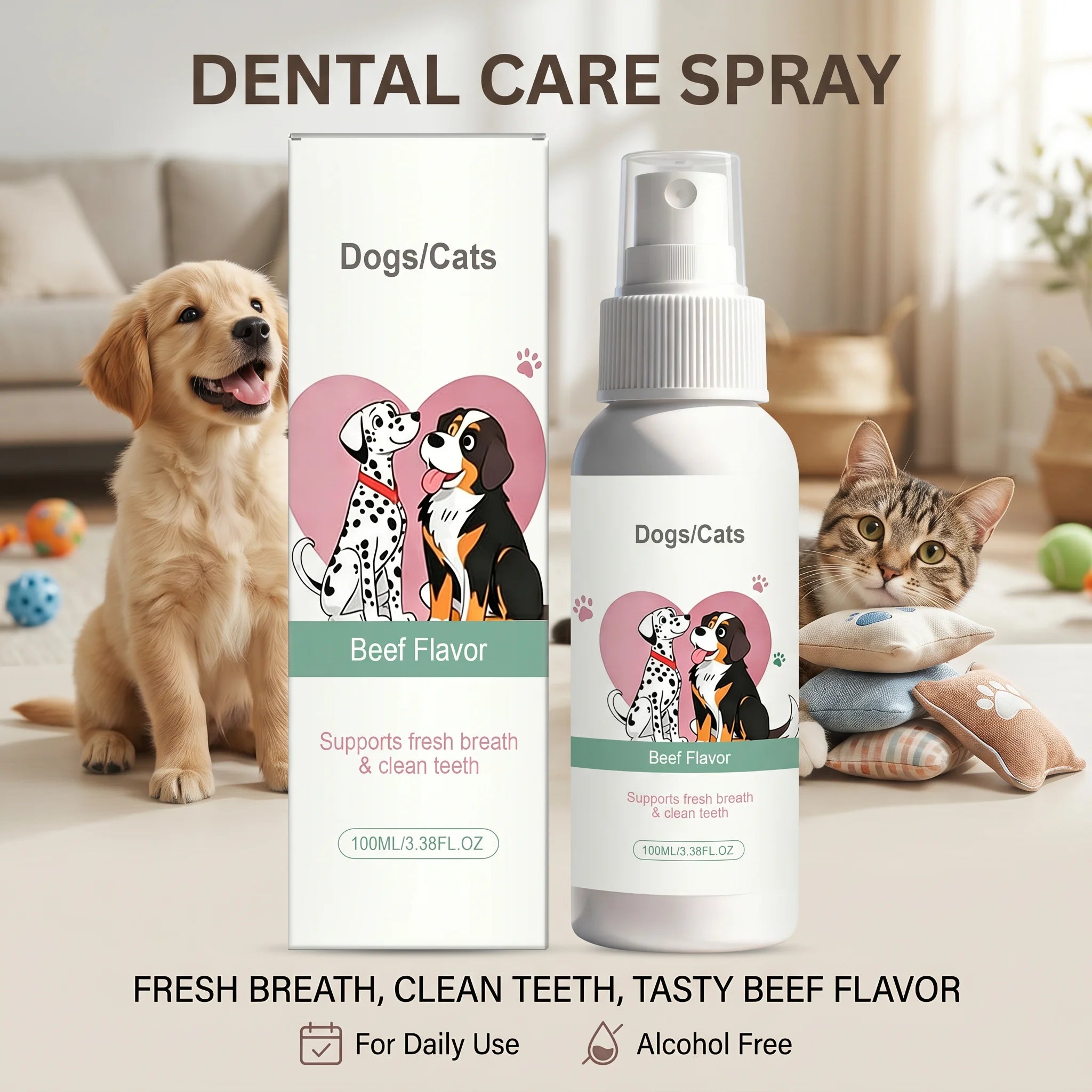 Pet Dental Spray Beef Flavor Breath Freshener Reduces Plaque and Tartar Removes Odor Eliminating Spray for Dogs & Cats Gum Care Oasis Select Default Title