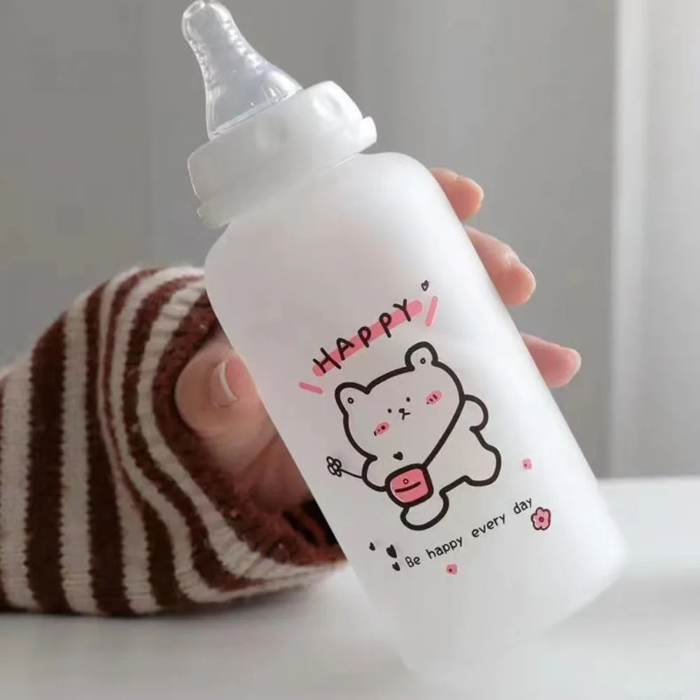 400ml Cute Strawberry Bear Water Bottle 400ml Frosted Drinking Bottles Portable Leakproof Transparent Cup Girls Kids Adult Oasis Select Matte Pink