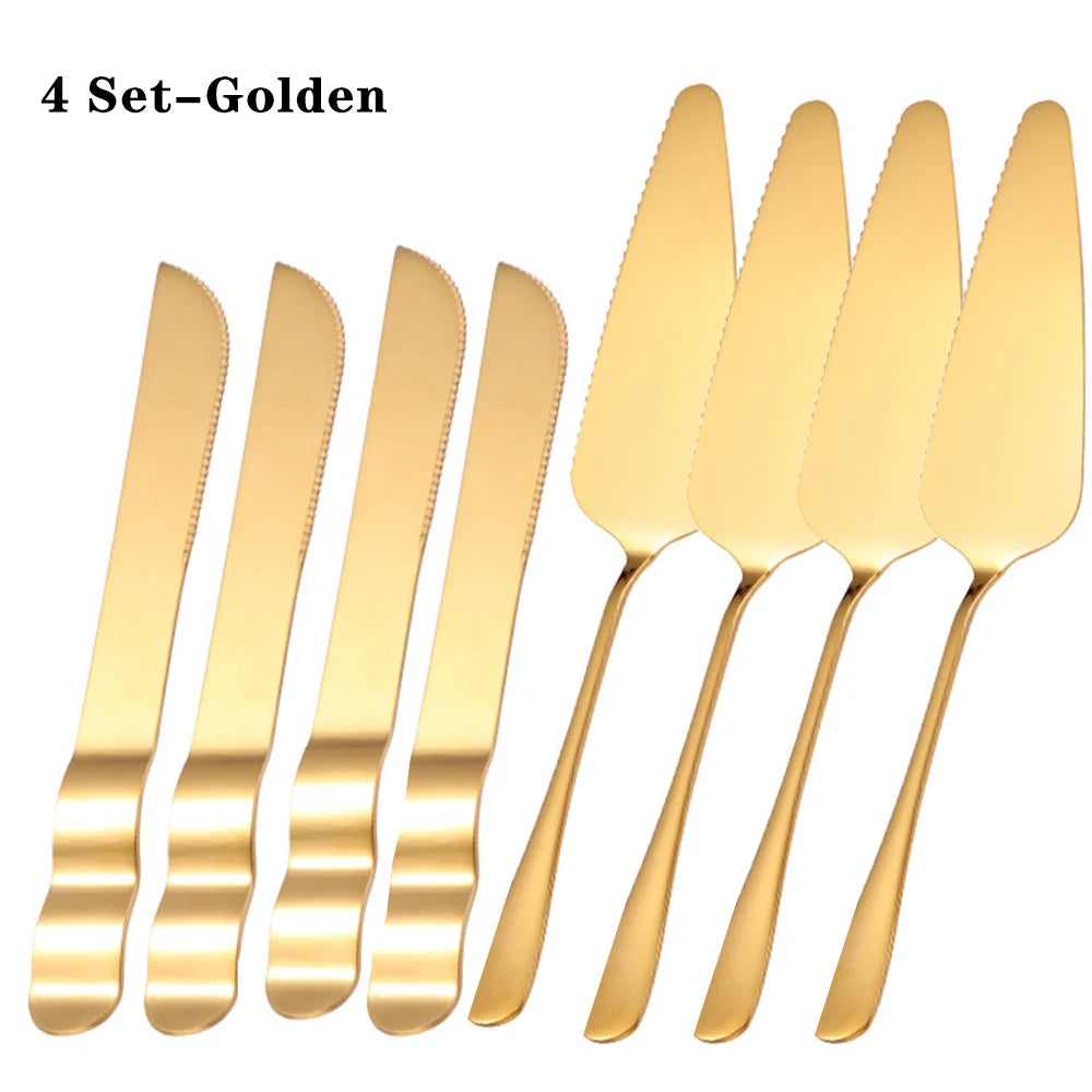 8-Piece Rose Gold Stainless Steel Wedding Cake Knife Set Cake Knife Set Oasis Select Gold