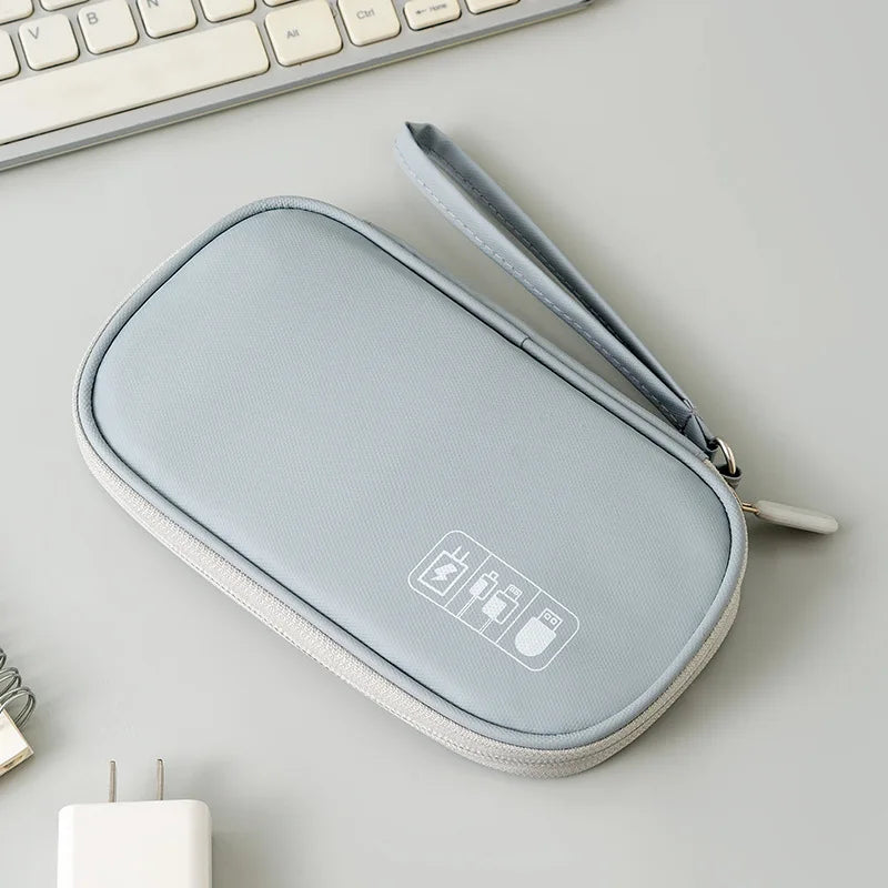 Portable Travel Accessories Organizer Pouch for Power Bank Phone Anti Shock Earbuds Case Handheld Small Electronics Storage Bag Oasis Select Gray