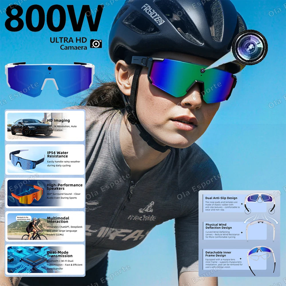 AI Smart Glasses 4K Camera Bluetooth UV400 Polarized IP54