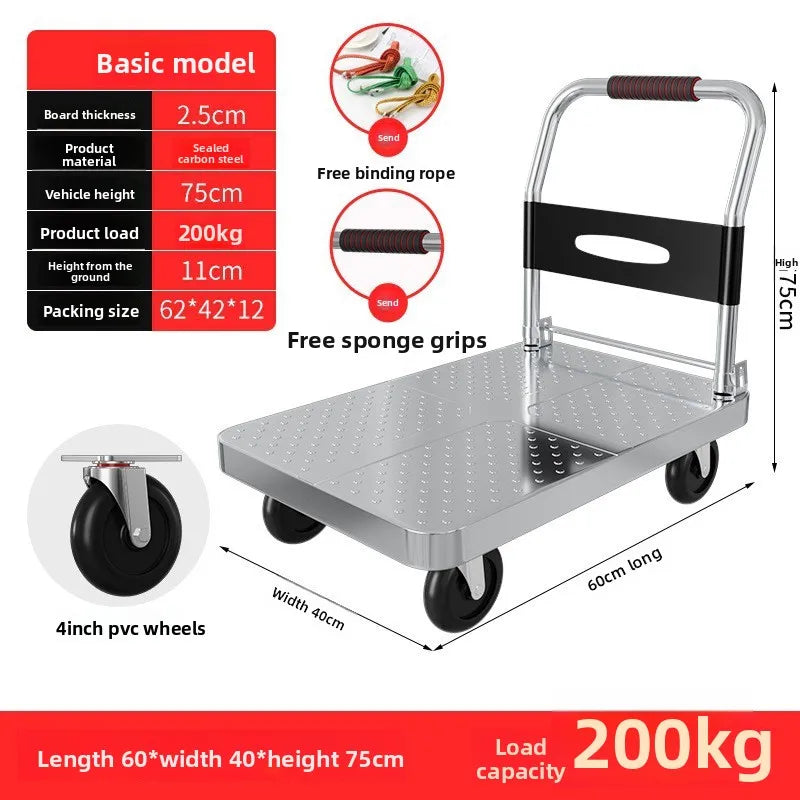 Steel plate pulling trolley trolley trolley handling thickened foldable portable silent trailer pulling flat truck Oasis Select 60-40-3-B