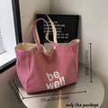 Large Capacity Tote Double-sided New Striped Casual Single Shoulder Textured Embroidered Canvas Bag for Students Oasis Select Red 53x18x31cm