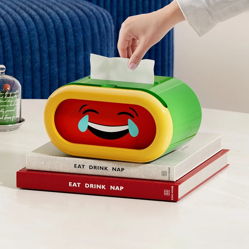 Creative tissue box cover, interchangeable expression pattern tissue storage box, pull-out tissue dispenser, tissue box holder Oasis Select