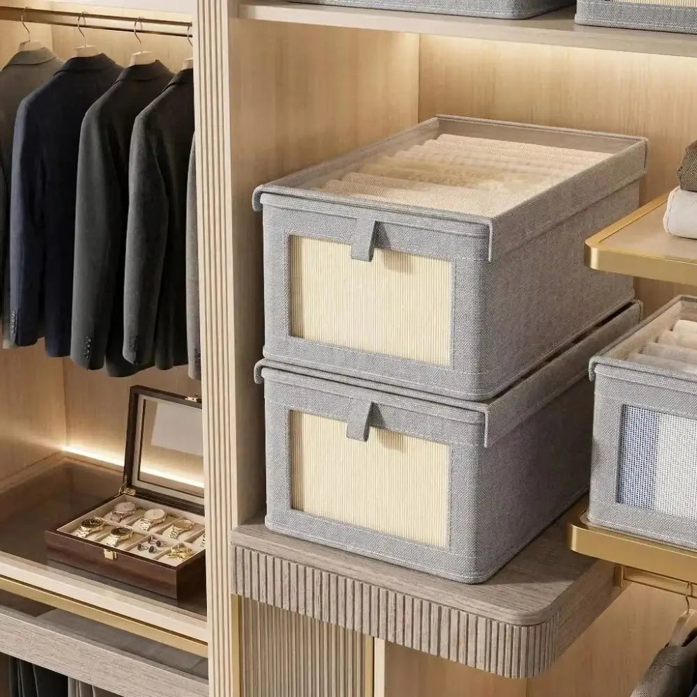 Foldable Clothes Storage Box with Zipper Lid & Clear Window