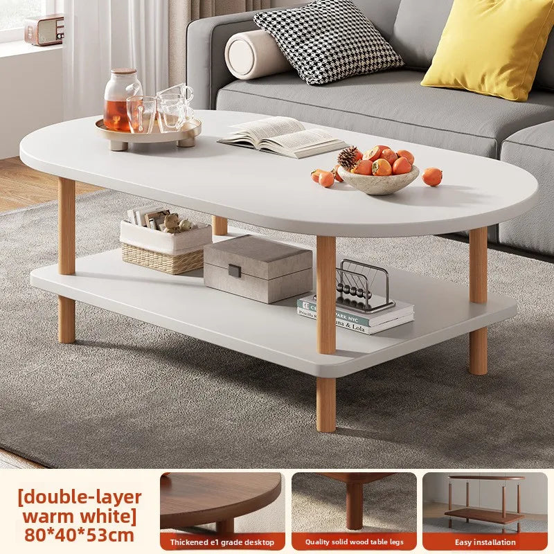 Coffee table Modern simple small apartment rental house Solid wood legs Low table Living room Simple storage Oval tea table Oasis Select 80 40 53 C