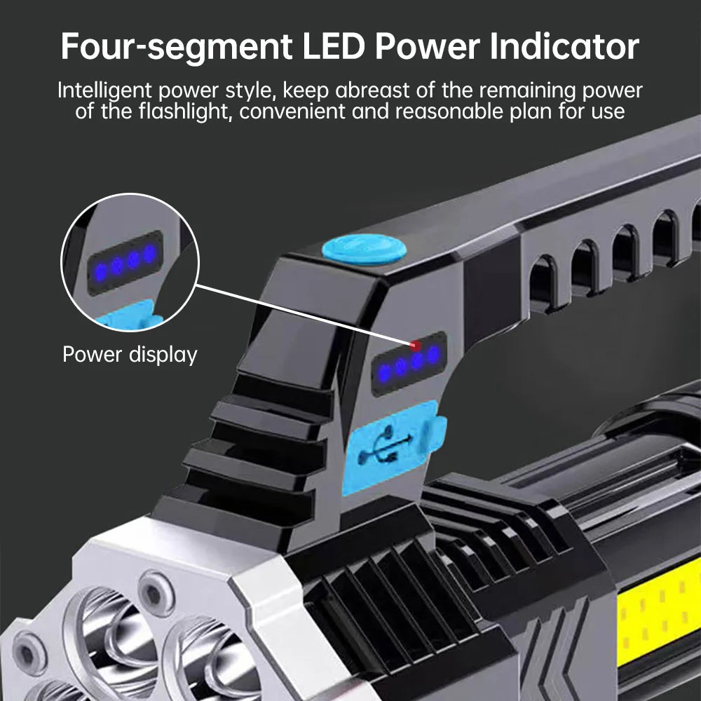 7 LED Rechargeable Camping Flashlight | COB Side Light & Solar