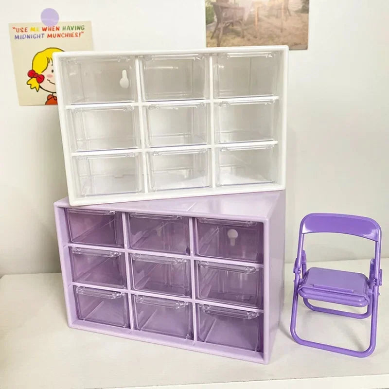 Desktop 9 Grid Storage Boxes Organizer Transparent Small Drawer Partitioned Student Desk Wall-mounted Sundries Storage Box Cute Oasis Select