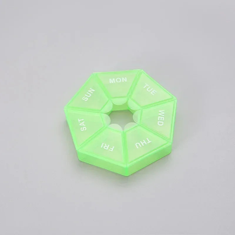 1/2/3Pcs A Week 7 Corners Pill Box Round 7 Boxes For One Week Small Pill Box Mini 7 Days Portable Points Medicine Jewelry Box Oasis Select 1pcs light green
