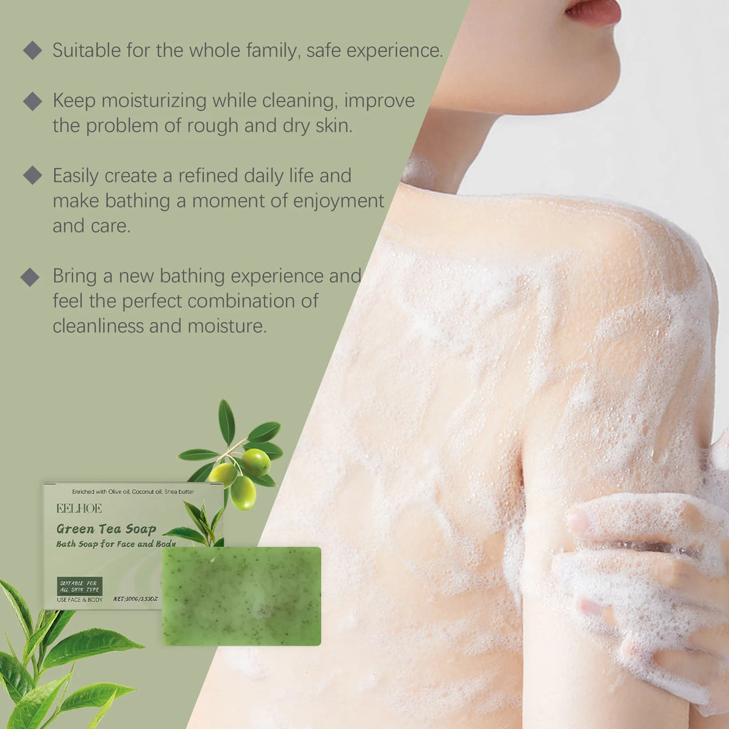 Green Tea Soap Oil Control Reduce Dryness Remove Dead Skin Deep Cleansing Moisturizing Refreshing Anti Acne Smooth Bath Bar Soap Oasis Select