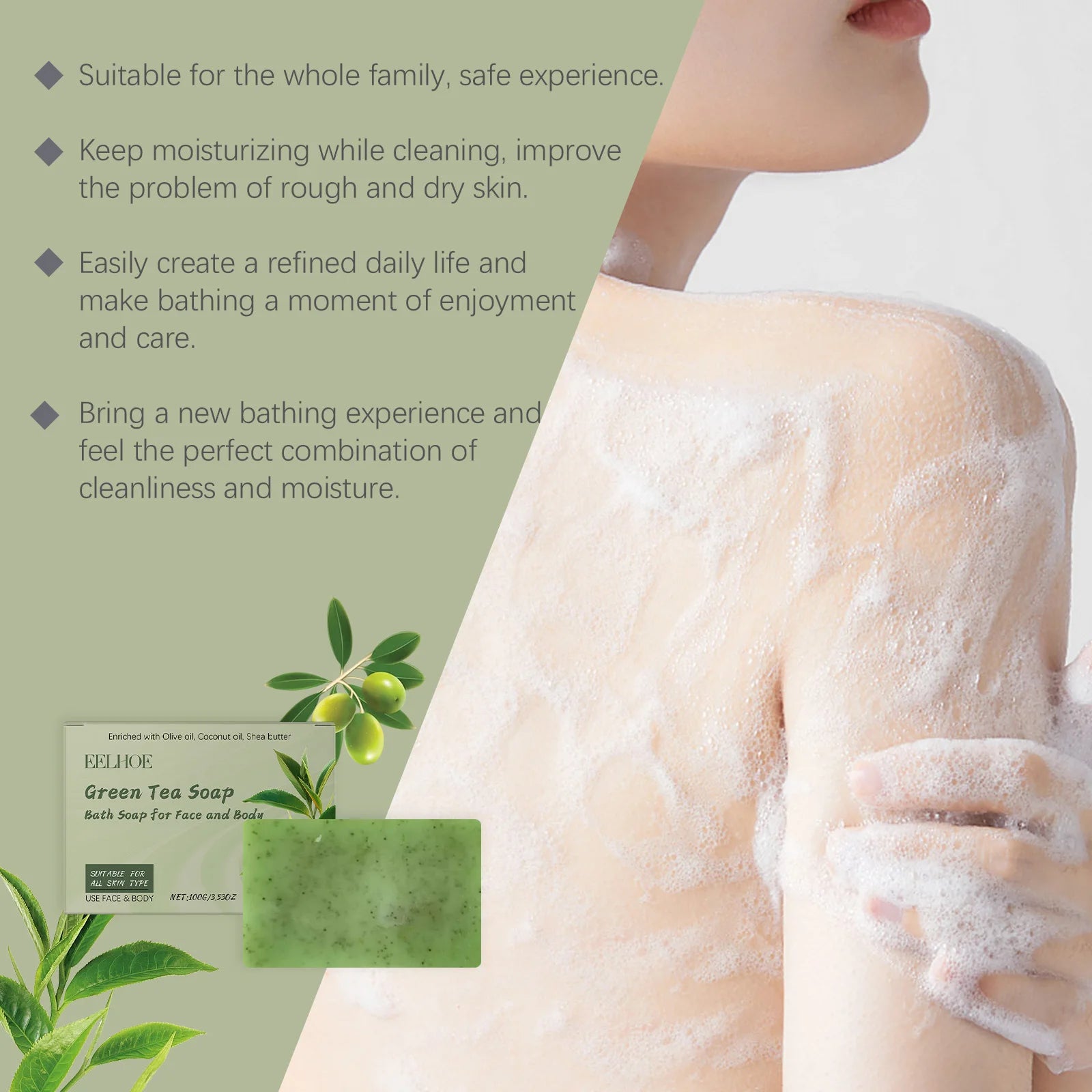 Green Tea Soap Oil Control Reduce Dryness Remove Dead Skin Deep Cleansing Moisturizing Refreshing Anti Acne Smooth Bath Bar Soap Oasis Select
